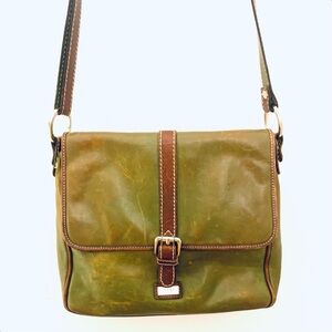 I PONTI Italian Leather Distressed Messenger Crossbody Bag, pesto